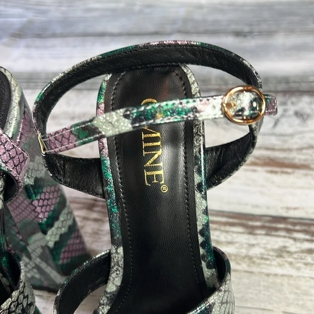 OMINE Women’s Platform 6.5” Heels – Purple/Silver/Green/Black – Size 6